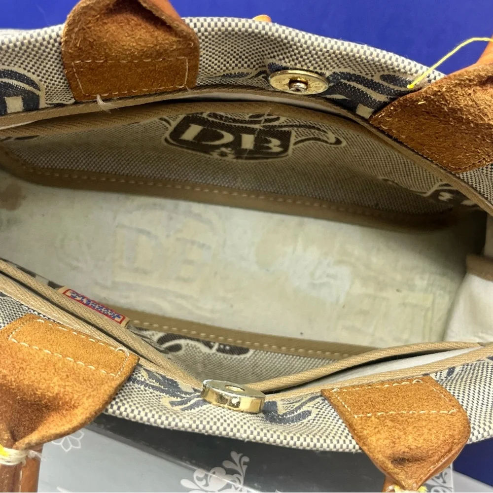 Vintage Dooney & Bourke Mini Tassel Tote with DB Signature Print Flawed